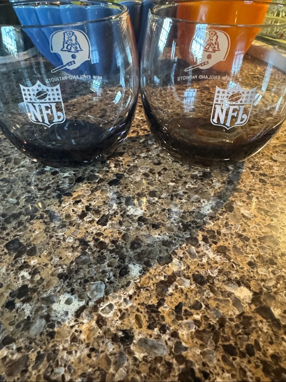 Black NFL New England Patriots Stemless Round Drinking Glasses  - Set of 2